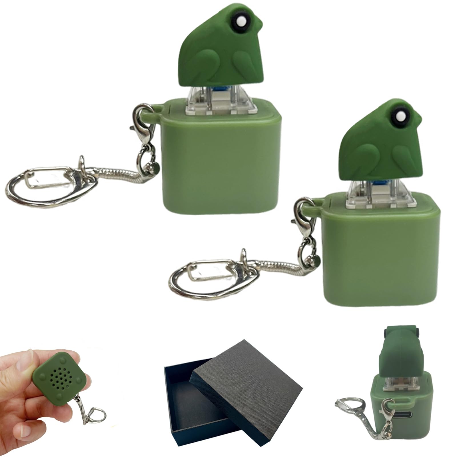 Frog Croaking & Spinning Quack Duck Keychain - Realistic Sounds LED Lights Fidget Toy for Stress Relief Focus Kids Adults Portable Sensory Item