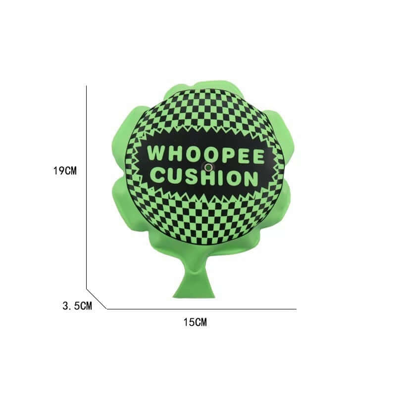 Green whoopee cushion prank toy, perfect for April Fools and Halloween laughter and surprises!