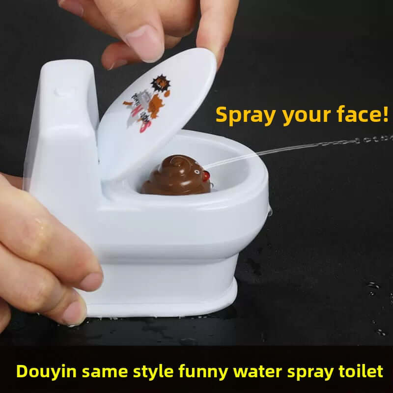 Mini toilet prank toy spraying water for hilarious gag gift fun with friends and family.